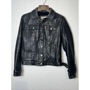 VTG Levi Strauss Womans Faux Leather Jacket Sherpa Lined Size Small Distressed✅
